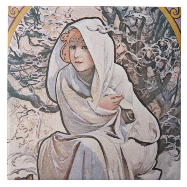 Azulejo De Cerâmica Inverno (Quatro Assentos), Mucha (Frente)