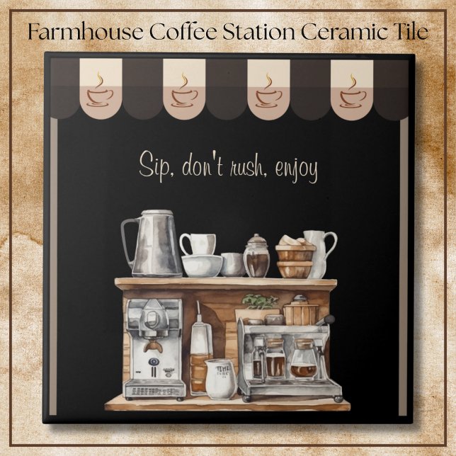 Azulejo De Cerâmica Inviting Black Farmhouse Coffee Station Decorative (Inviting Black Farmhouse Coffee Station Decorative Tile)