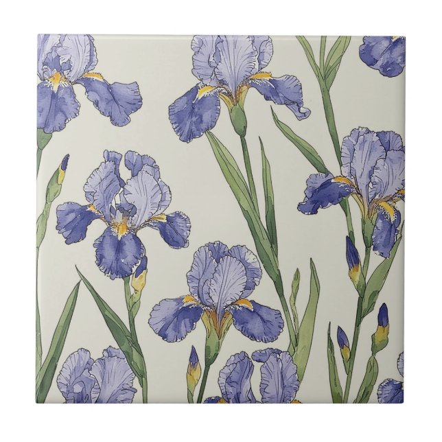 Azulejo De Cerâmica Iris Azuis Desabrocham (Frente)