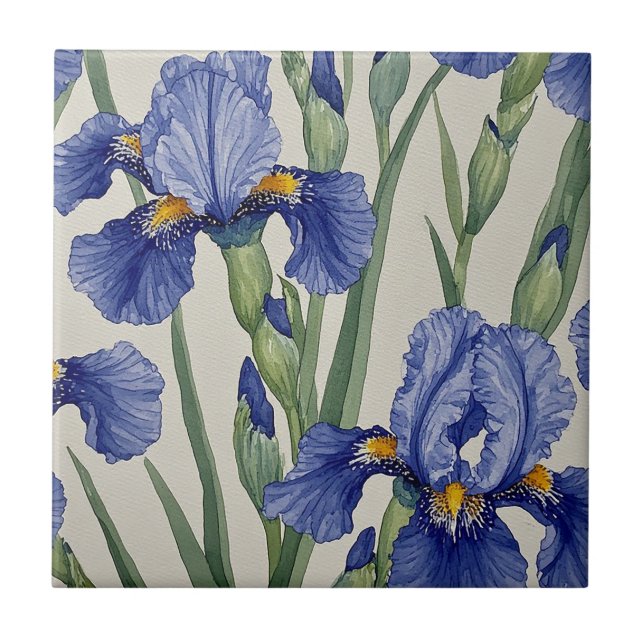 Azulejo De Cerâmica Iris Azuis em Flor (Frente)