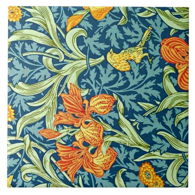Azulejo De Cerâmica Iris, design popular por William Morris, (Frente)
