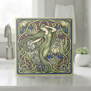 Azulejo De Cerâmica Íris e Musa Art Nouveau Pad#5 ID1193