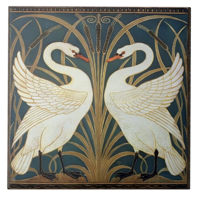 Azulejo De Cerâmica Iris E Rush Swans Walter Crane Swans (Frente)