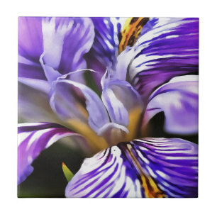 Azulejo De Cerâmica Íris em Lilac Violeta e Arte Botânica Roxa