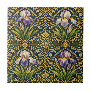 Azulejo De Cerâmica Iris Floral Damask Art Nouveau