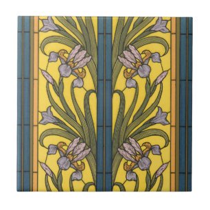 Azulejo De Cerâmica Iris Flower Art Nouveau Padrão De Vidro Mantido