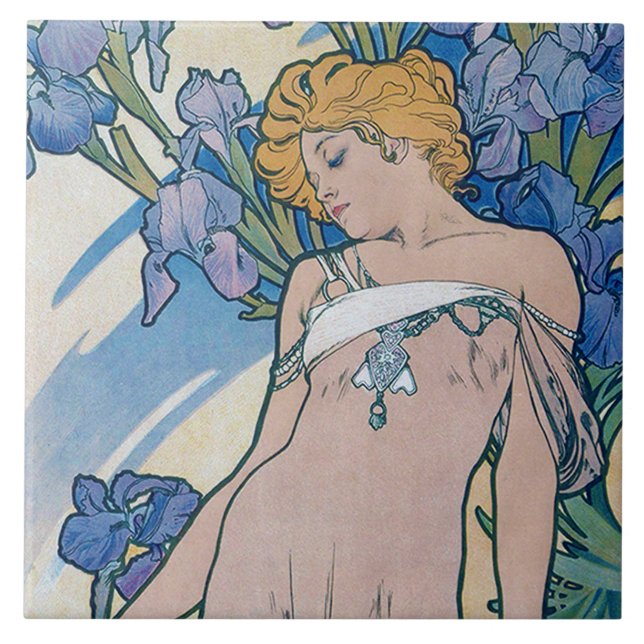 Azulejo De Cerâmica Íris (Quatro Flores), Alphonse Mucha (Frente)