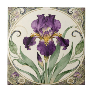 Azulejo De Cerâmica Íris Roxa Art Nouveau