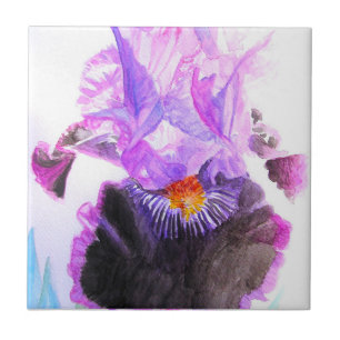 Azulejo De Cerâmica Íris Roxa Flor de Aquarela Floral Aniversário