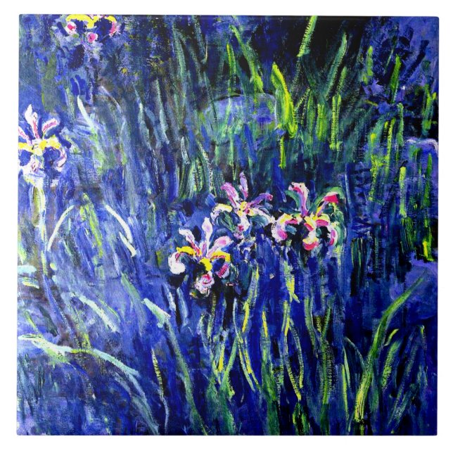 Azulejo De Cerâmica Irises, famosa pintura floral de Claude Monet (Frente)