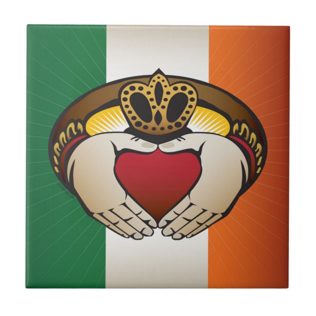 Azulejo De Cerâmica Irish Claddagh Flag Crest (Frente)