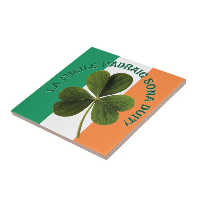 Azulejo De Cerâmica Irish Flag Shamrock Lá Fhéile Pádraig Sona (Lateral)