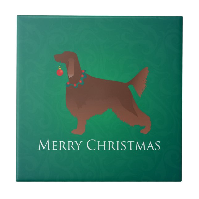 Azulejo De Cerâmica Irish Setter Dog Felry Design de Natal (Frente)