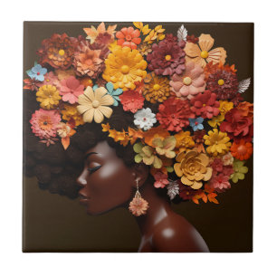 Azulejo De Cerâmica Irmã Rainha Negra Melanina Mulher Magia da Menina 