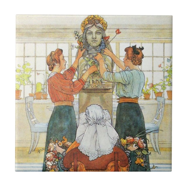 Azulejo De Cerâmica Irmãs decorando no feriado (Frente)