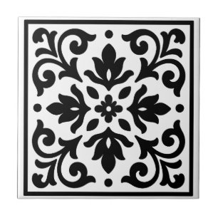 Azulejo De Cerâmica Ironlace Preto e Branco Floral Vintage