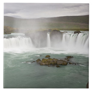 Azulejo De Cerâmica Islândia. Vista das cataratas de Godafoss no