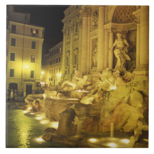 Azulejo De Cerâmica Itália, Roma. Fonte de Trevi à noite.