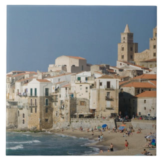 Azulejo De Cerâmica Itália, Sicília, Cefalù, Vista da cidade com Duomo