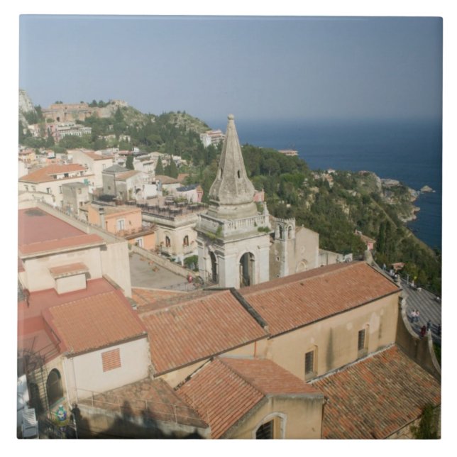 Azulejo De Cerâmica ITÁLIA, Sicília, TAORMINA: Vista para o Piazza IX (Frente)