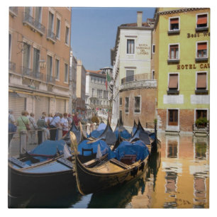 Azulejo De Cerâmica Itália, Veneza, gôndolas ancoradas ao longo do can