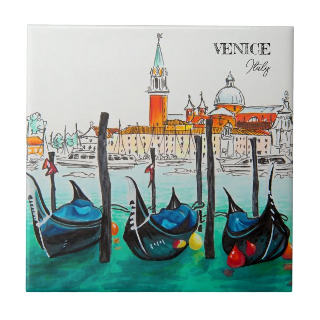 Azulejo De Cerâmica Itália Viagem - Souvenir de aquarela VENICE (Frente)