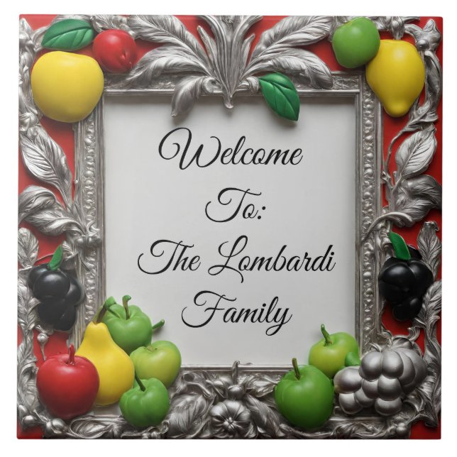 Azulejo De Cerâmica Italian Kitchen Fruit Frame Personalized Welcome  (Frente)