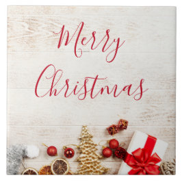 Azulejo De Cerâmica Itens de Natal em um Conselho Russo de Madeira