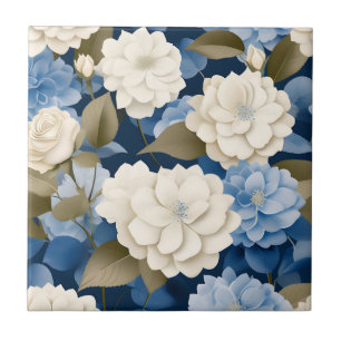 Azulejo De Cerâmica Ivory e Blue Hydrangea Serenidade Floral