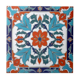 Azulejo De Cerâmica Iznik Flor Turca Laranja Vermelho Azul Branco Flor