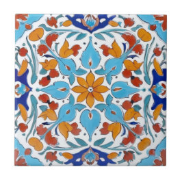 Azulejo De Cerâmica Iznik Orange Red Turquoise Blue Floral