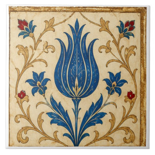 Azulejo De Cerâmica Iznik Tulipa Azul Arte Floral Otomano  