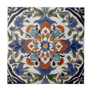 Azulejo De Cerâmica Iznik Turca Vintage Laranja Abstrato Verde Azul