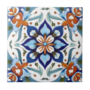Azulejo De Cerâmica Iznik Turco - Flor Vermelho Laranja Tradicional La