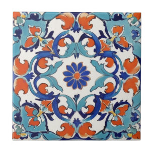 Azulejo De Cerâmica Iznik Turco Floral Vintage Turquise Blue Flower