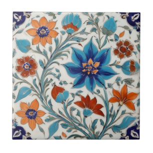 Azulejo De Cerâmica Iznik Turco Vintage Floral Blue Flowers Antiquado
