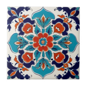 Azulejo De Cerâmica Iznik Turco Vintage Floral Red Blue Tradicional