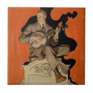 Azulejo De Cerâmica J.C. Leyendecker Tocador de Banjo 1920 Arte Art Dé