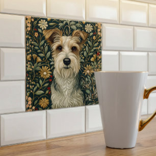 Azulejo De Cerâmica Jack Russell Terrier de Cabelo Raspudo no Jardim C