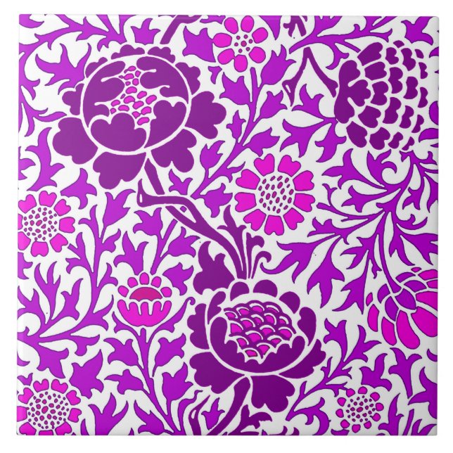 Azulejo De Cerâmica Jacobean Floral, Ametist Purple e Lilac (Frente)