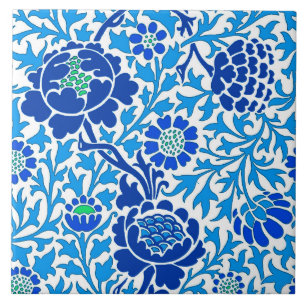 Azulejo De Cerâmica Jacobean Floral, Marinho e azul-ceruliano