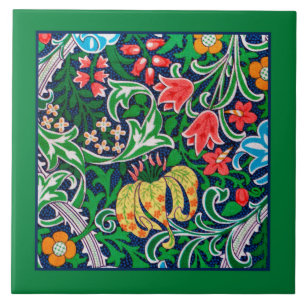 Azulejo De Cerâmica Jacobean Floral Nascido em Emerald Green
