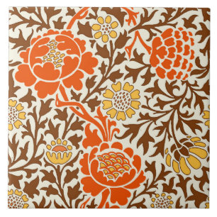 Azulejo De Cerâmica Jacobean Floral, Orange Brown & Mustard Dourado