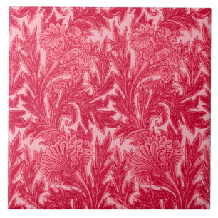 Azulejo De Cerâmica Jacobean Flower Damask, Fuchsia e Rosas claro