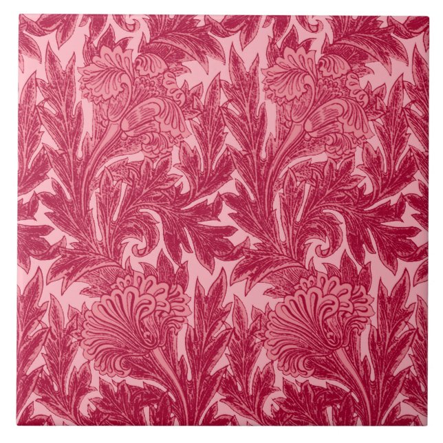 Azulejo De Cerâmica Jacobean Flower Damask, Fuchsia e Rosas claro (Frente)