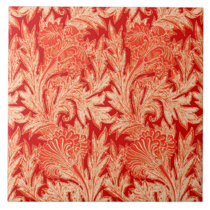 Azulejo De Cerâmica Jacobean Flower Damask, Mandarin e Laranja-claro