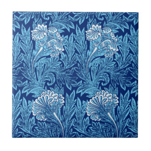 Azulejo De Cerâmica Jacobean Flower Damask, Marinho, Azul-Céu e Branc