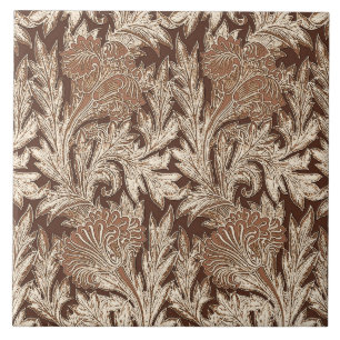 Azulejo De Cerâmica Jacobean Flower Damask, Taupe Tan e Cream