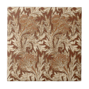 Azulejo De Cerâmica Jacobean Flower Damask, Taupe Tan e Cream