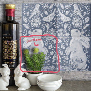 Azulejo De Cerâmica Jacobean Rabbit Birds Denim Blue White Bottom L